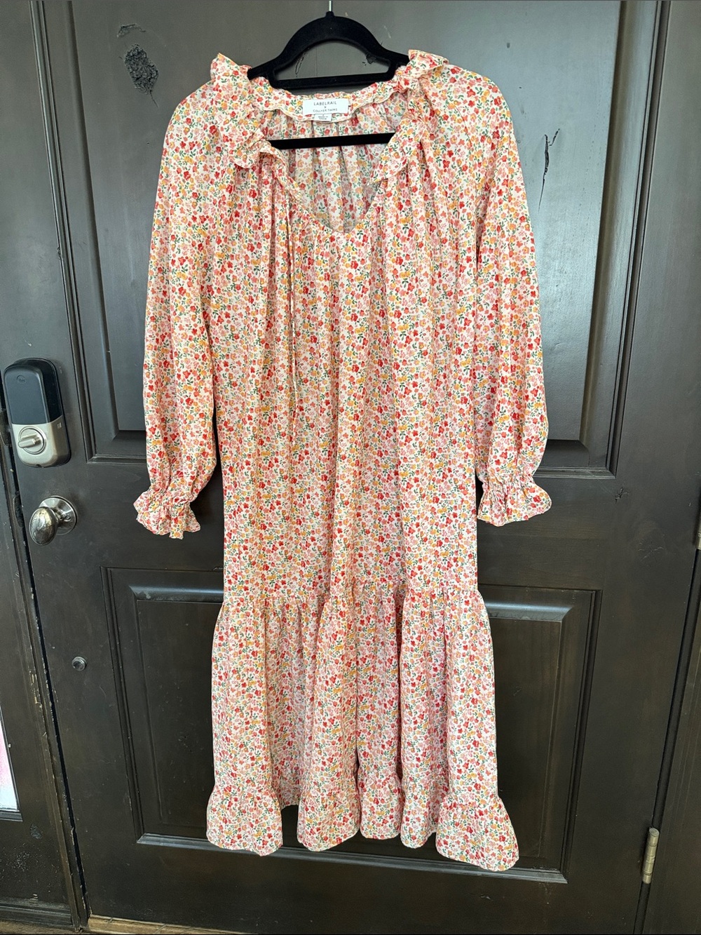 Label Rail (ASOS) Pink Floral Ruffled Long Sleeve Midiaxi Dress Size 4